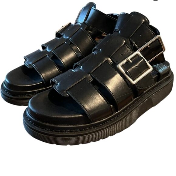 No Boundaries NWOT SZ 9 Black Caged Platform Sandal Comfort Boho Y2K Edgy - Picture 2 of 9